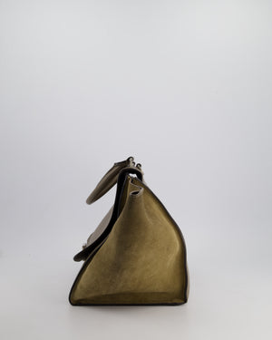 Celine Taupe Grained Calfskin & Khaki Suede Large Trapeze Bag with Silver Hardware