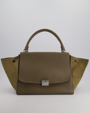 Celine Taupe Grained Calfskin & Khaki Suede Large Trapeze Bag with Silver Hardware