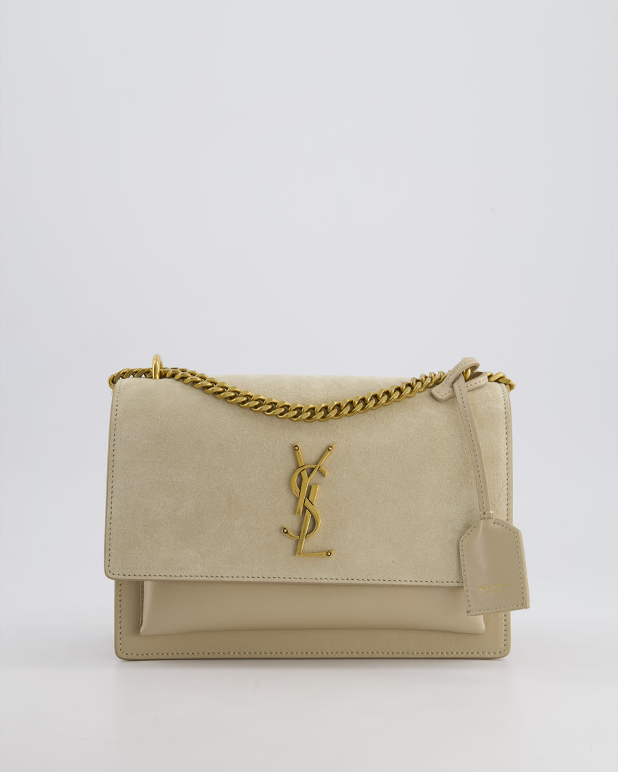 *HOT* Saint Laurent Beige Medium Sunset Bag in Smooth Calfskin Leather & Suede with Antique Gold Hardware RRP £1,930