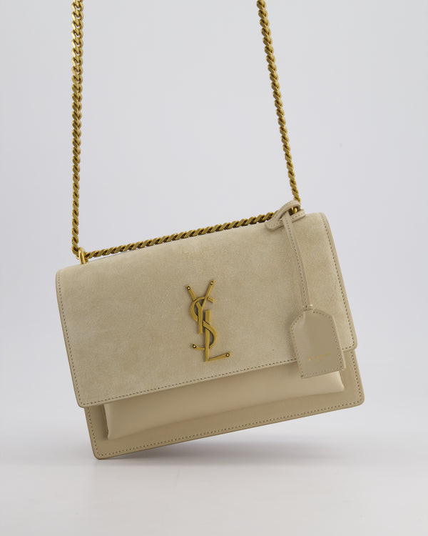 *HOT* Saint Laurent Beige Medium Sunset Bag in Smooth Calfskin Leather & Suede with Antique Gold Hardware RRP £1,930