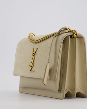 *HOT* Saint Laurent Beige Medium Sunset Bag in Smooth Calfskin Leather & Suede with Antique Gold Hardware RRP £1,930