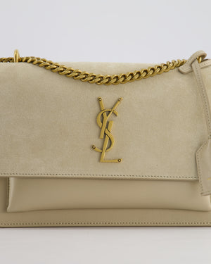 *HOT* Saint Laurent Beige Medium Sunset Bag in Smooth Calfskin Leather & Suede with Antique Gold Hardware RRP £1,930