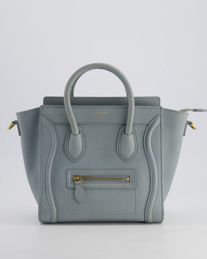 Celine Cloudy Blue Nano Luggage Bag in Drummed Calfskin Leather with Brushed Gold Hardware RRP £1,950