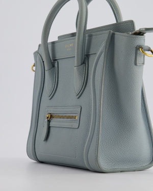 Celine Cloudy Blue Nano Luggage Bag in Drummed Calfskin Leather with Brushed Gold Hardware RRP £1,950