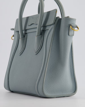 Celine Cloudy Blue Nano Luggage Bag in Drummed Calfskin Leather with Brushed Gold Hardware RRP £1,950