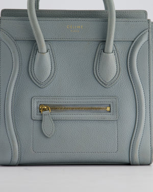 Celine Cloudy Blue Nano Luggage Bag in Drummed Calfskin Leather with Brushed Gold Hardware RRP £1,950