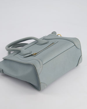 Celine Cloudy Blue Nano Luggage Bag in Drummed Calfskin Leather with Brushed Gold Hardware RRP £1,950