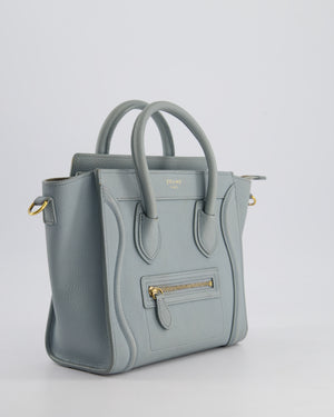 Celine Cloudy Blue Nano Luggage Bag in Drummed Calfskin Leather with Brushed Gold Hardware RRP £1,950