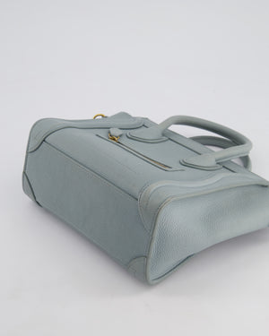 Celine Cloudy Blue Nano Luggage Bag in Drummed Calfskin Leather with Brushed Gold Hardware RRP £1,950