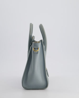 Celine Cloudy Blue Nano Luggage Bag in Drummed Calfskin Leather with Brushed Gold Hardware RRP £1,950