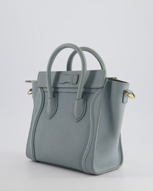 Celine Cloudy Blue Nano Luggage Bag in Drummed Calfskin Leather with Brushed Gold Hardware RRP £1,950