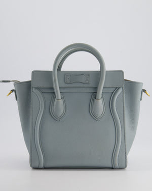 Celine Cloudy Blue Nano Luggage Bag in Drummed Calfskin Leather with Brushed Gold Hardware RRP £1,950