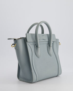 Celine Cloudy Blue Nano Luggage Bag in Drummed Calfskin Leather with Brushed Gold Hardware RRP £1,950