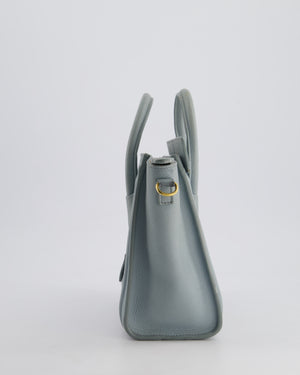 Celine Cloudy Blue Nano Luggage Bag in Drummed Calfskin Leather with Brushed Gold Hardware RRP £1,950