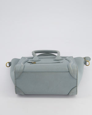 Celine Cloudy Blue Nano Luggage Bag in Drummed Calfskin Leather with Brushed Gold Hardware RRP £1,950