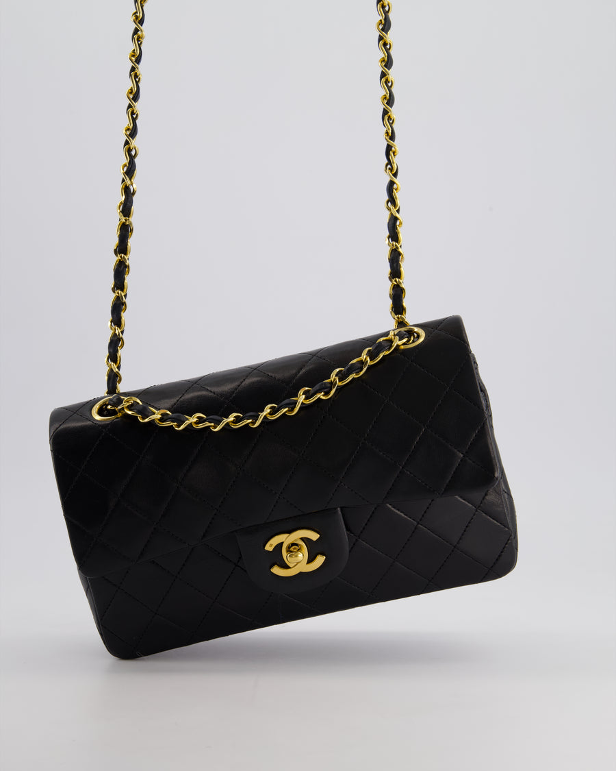 *AMAZING CONDITION* Chanel Black Vintage Classic Small Double Flap Bag in Lambskin Leather with 24K Gold Hardware