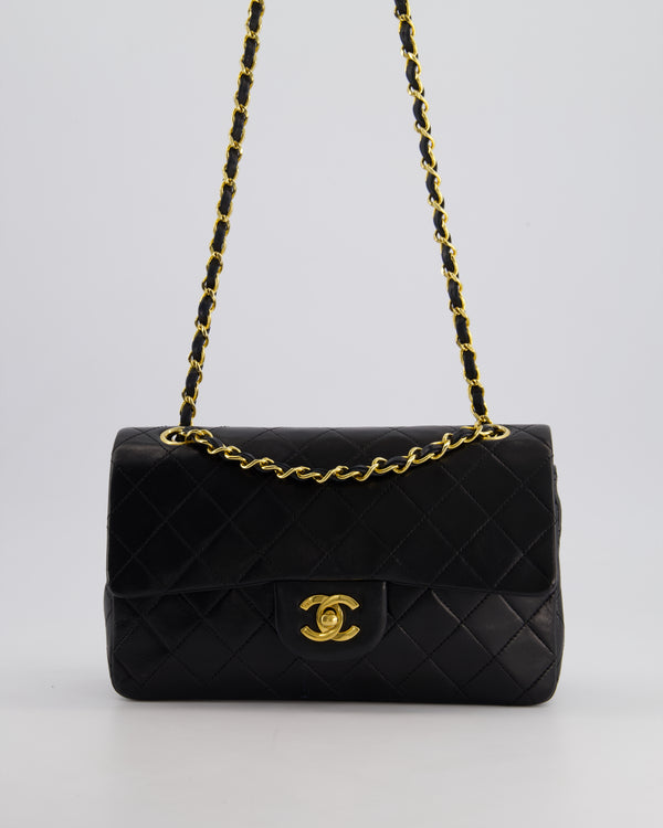 *AMAZING CONDITION* Chanel Black Vintage Classic Small Double Flap Bag in Lambskin Leather with 24K Gold Hardware