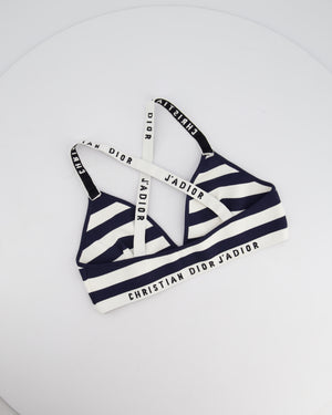 Christian Dior Navy and White Stripe Logo Bralette Top Size M (UK 10)