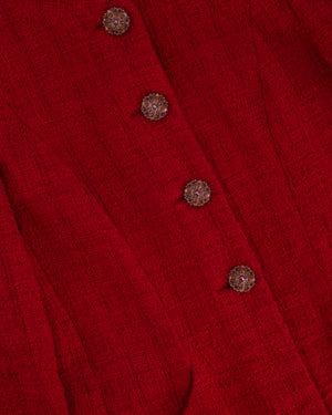 Chanel Pre-Fall 2012 Paris-Bombay Métiers d'Art Red Button Down Long Sleeve Tweed Jacket Size FR 34 (UK 6)