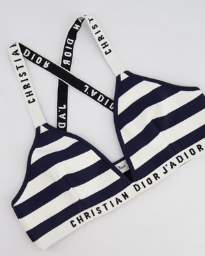 Christian Dior Navy and White Stripe Logo Bralette Top Size M (UK 10)