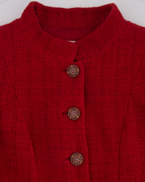 Chanel Pre-Fall 2012 Paris-Bombay Métiers d'Art Red Button Down Long Sleeve Tweed Jacket Size FR 34 (UK 6)