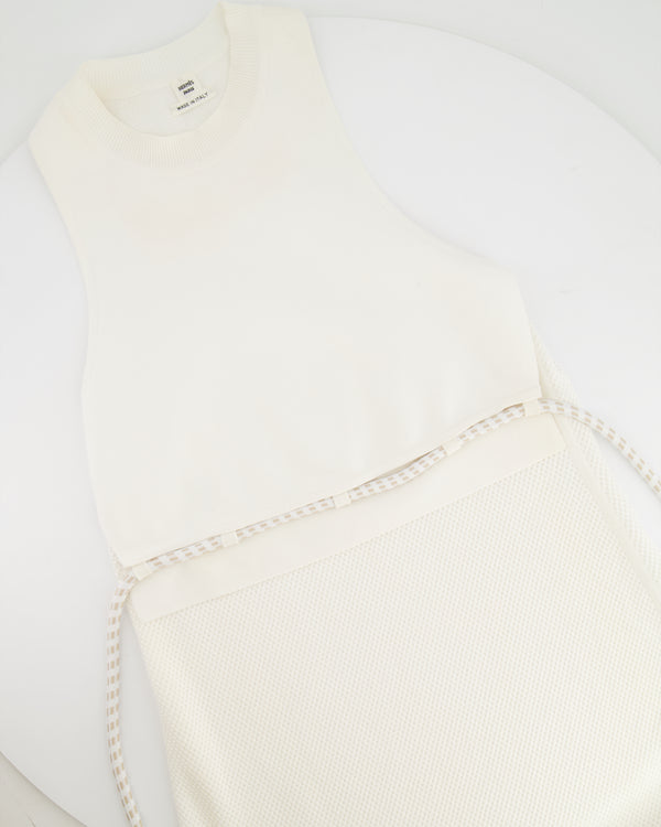 Hermès White Knitted Sleeveless Midi Dress with Waist String Details Size FR 36 (UK 8)