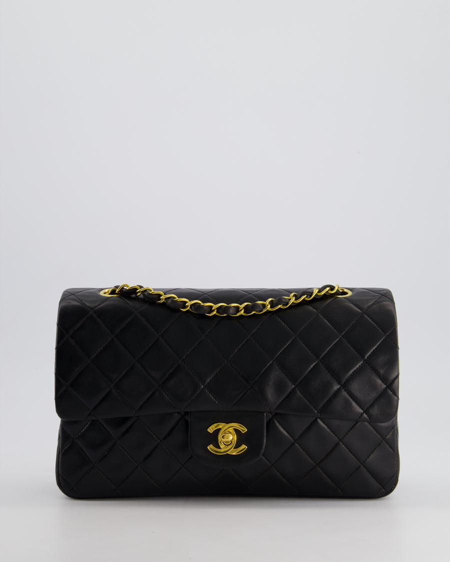 *AMAZING CONDITION* Chanel Black Vintage Classic Medium Double Flap Bag in Lambskin Leather with 24K Gold Hardware