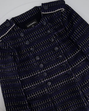 Chanel 16/P Navy, White Black Tweed Double Breasted Jacket with Button Detail Size FR 40 (UK 12)