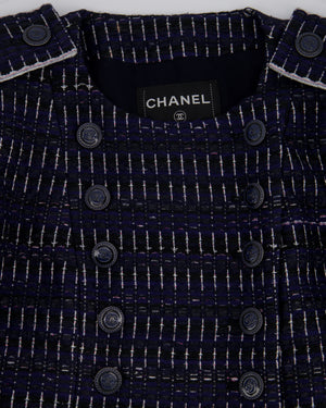 Chanel 16/P Navy, White Black Tweed Double Breasted Jacket with Button Detail Size FR 40 (UK 12)