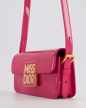 Christian Dior Fuchsia Miss Dior Flap Shoulder Bag in Patent Calfskin Leather with Gold Hardware RRP £3100