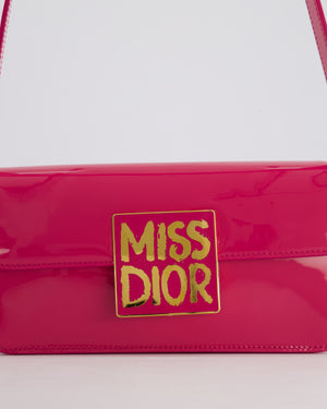 Christian Dior Fuchsia Miss Dior Flap Shoulder Bag in Patent Calfskin Leather with Gold Hardware RRP £3100