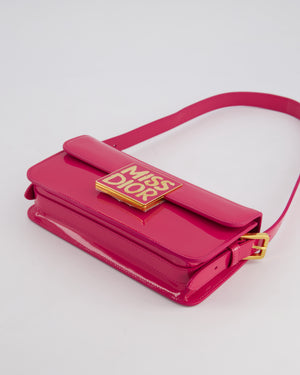 Christian Dior Fuchsia Miss Dior Flap Shoulder Bag in Patent Calfskin Leather with Gold Hardware RRP £3100