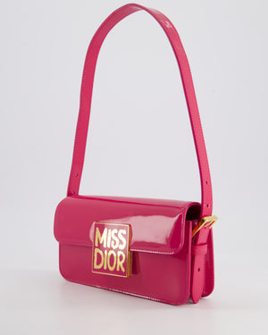 Christian Dior Fuchsia Miss Dior Flap Shoulder Bag in Patent Calfskin Leather with Gold Hardware RRP £3100