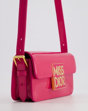 Christian Dior Fuchsia Miss Dior Flap Shoulder Bag in Patent Calfskin Leather with Gold Hardware RRP £3100