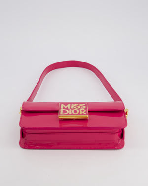 Christian Dior Fuchsia Miss Dior Flap Shoulder Bag in Patent Calfskin Leather with Gold Hardware RRP £3100