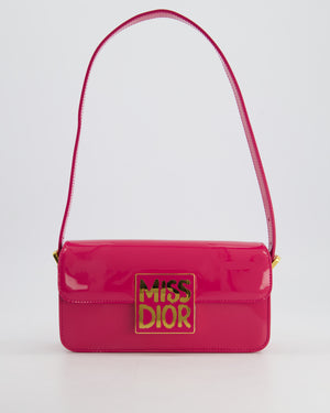 Christian Dior Fuchsia Miss Dior Flap Shoulder Bag in Patent Calfskin Leather with Gold Hardware RRP £3100