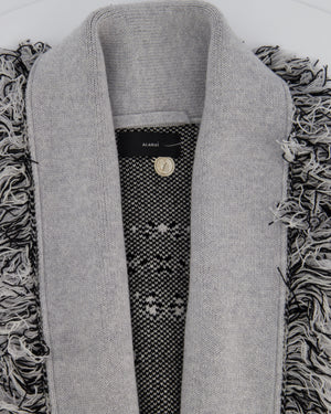 Alanui Grey Oversized Paisley Print Cardigan with Frayed Detail Size M (UK 10)