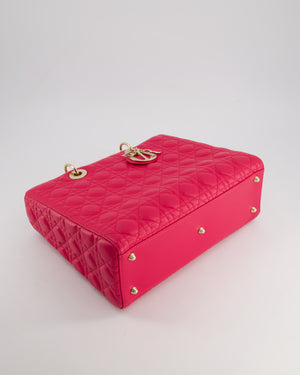 Christian Dior Large Lady Dior Bag in Hot Pink Lambskin Leather with Gold Hardware