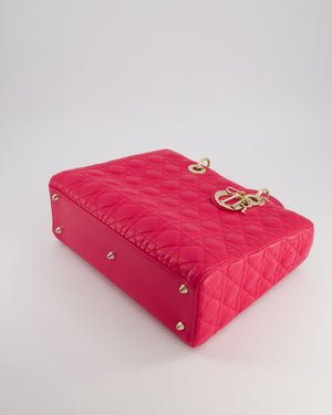 Christian Dior Large Lady Dior Bag in Hot Pink Lambskin Leather with Gold Hardware