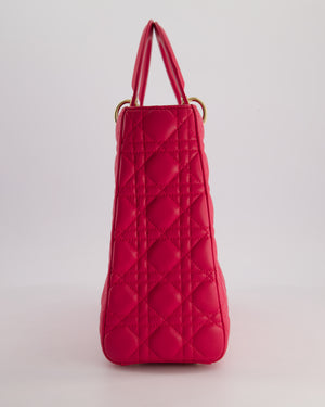 Christian Dior Large Lady Dior Bag in Hot Pink Lambskin Leather with Gold Hardware