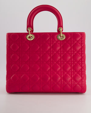 Christian Dior Large Lady Dior Bag in Hot Pink Lambskin Leather with Gold Hardware