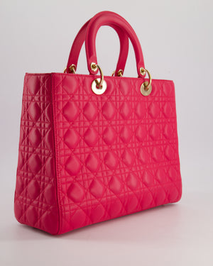 Christian Dior Large Lady Dior Bag in Hot Pink Lambskin Leather with Gold Hardware