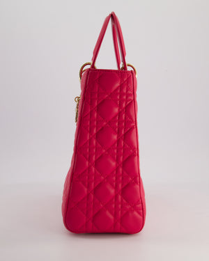 Christian Dior Large Lady Dior Bag in Hot Pink Lambskin Leather with Gold Hardware