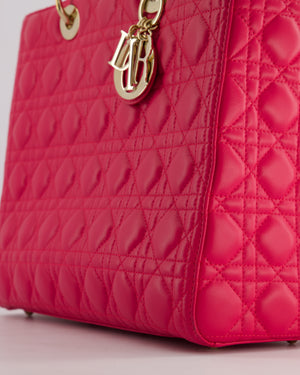 Christian Dior Large Lady Dior Bag in Hot Pink Lambskin Leather with Gold Hardware