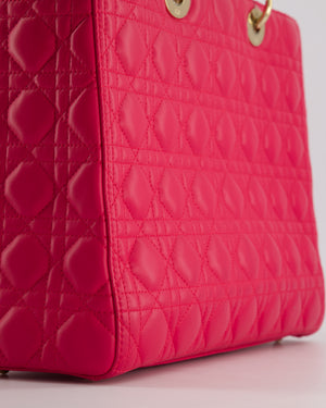 Christian Dior Large Lady Dior Bag in Hot Pink Lambskin Leather with Gold Hardware