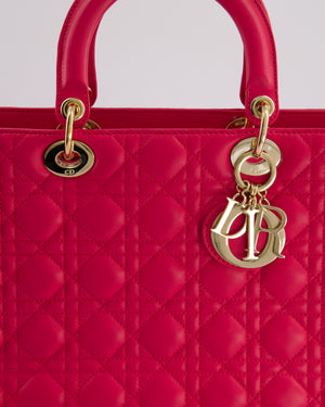 Christian Dior Large Lady Dior Bag in Hot Pink Lambskin Leather with Gold Hardware