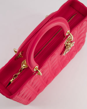 Christian Dior Large Lady Dior Bag in Hot Pink Lambskin Leather with Gold Hardware