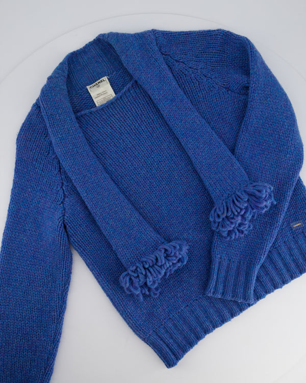 Chanel Blue Wool Jumper With Scarf Tie and Sparkle Detail Size FR 38 (UK 10)