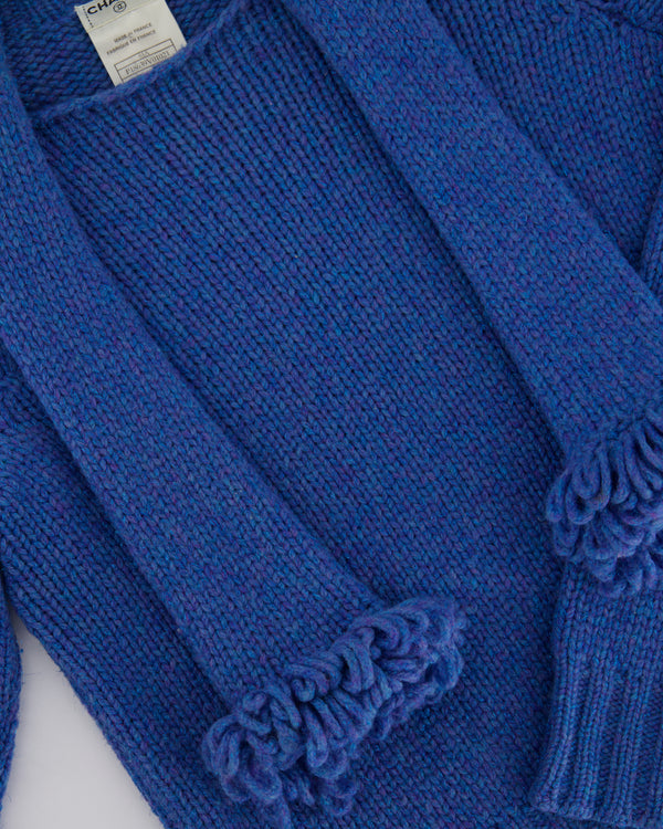 Chanel Blue Wool Jumper With Scarf Tie and Sparkle Detail Size FR 38 (UK 10)