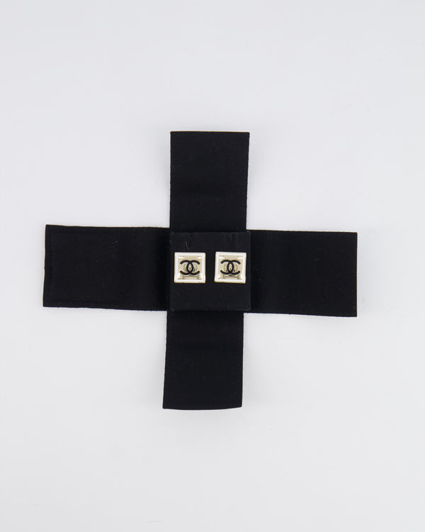 Chanel Gold and Black Enamel Square CC Logo Earrings